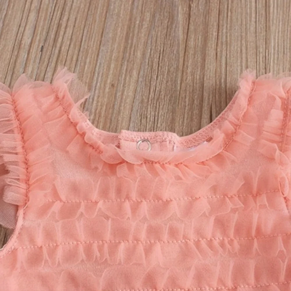 First Birthday Coral Romper Tutu Dress Cake Smash Girls Jumper & Headband Set